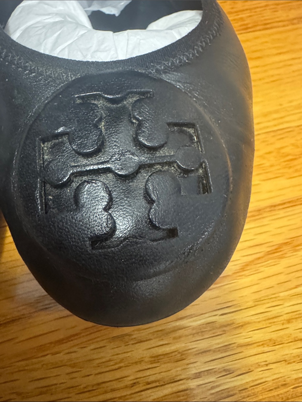 Tory Burch Black Leather Logo Round-Toe Ballet Flats - Picture 8 of 9